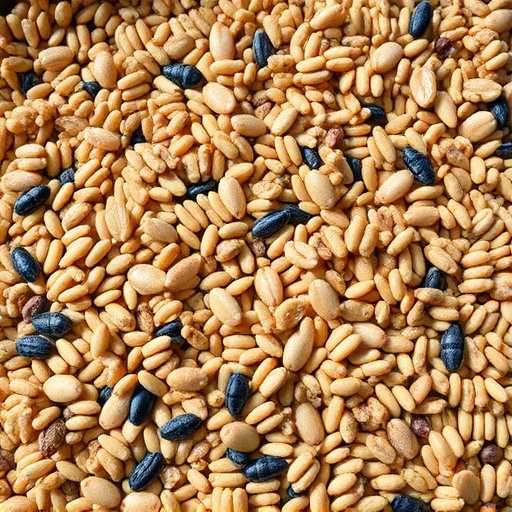Mixed seed scattered on feeding tray