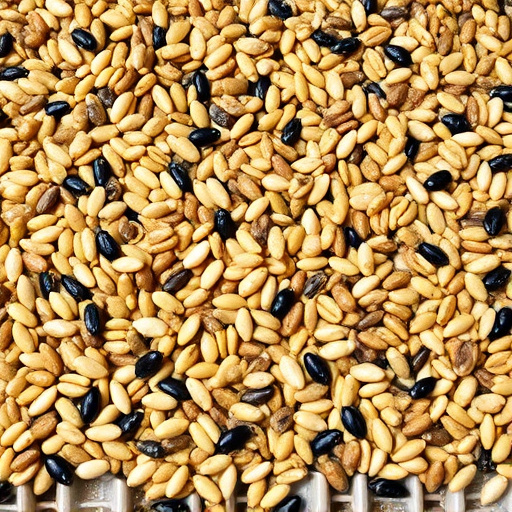 Mixed seed scattered on feeding tray