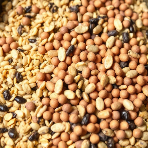 Mixed seeds and suet pellets in tray