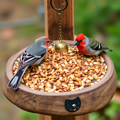 Mixed seeds on a wooden bird table