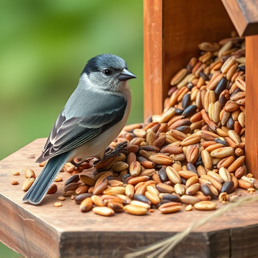 Mixed seeds on a wooden bird table