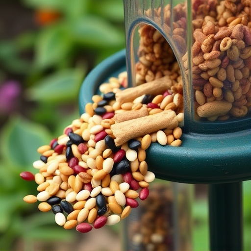 Mixed seeds spilled on garden feeder