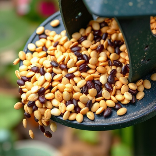 Mixed seeds spilled on garden feeder