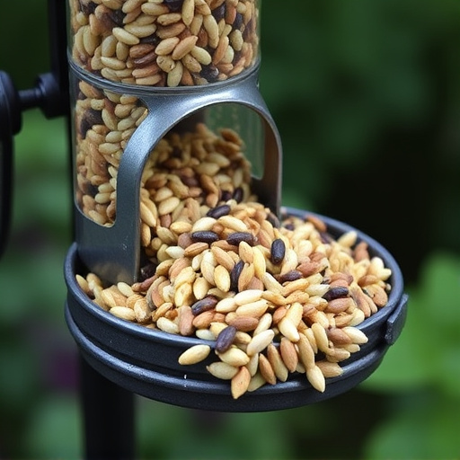 Mixed seeds spilled on garden feeder