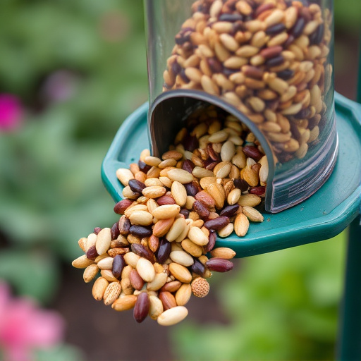 Mixed seeds spilled on garden feeder