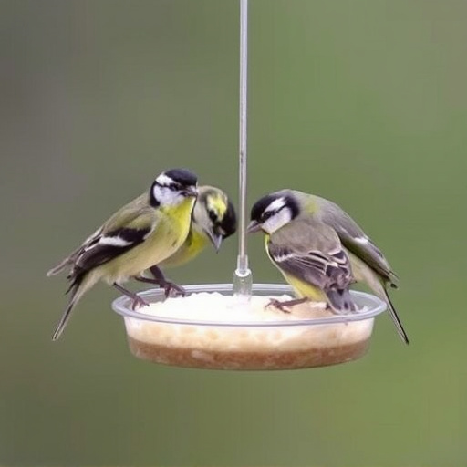 Mixed tits feeding on hanging suet feeder