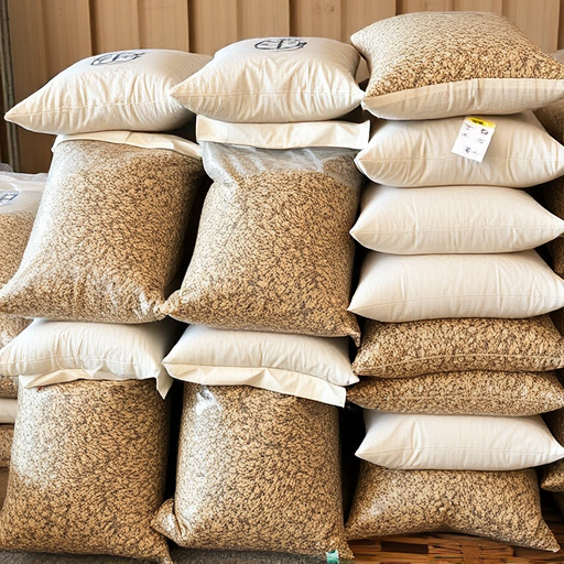Multiple bags of bird seed stacked