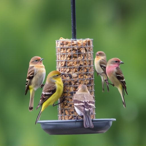 Multiple birds perched on suet feeder