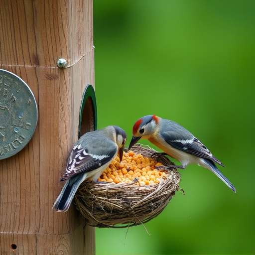 Nesting birds feeding on suet pellets