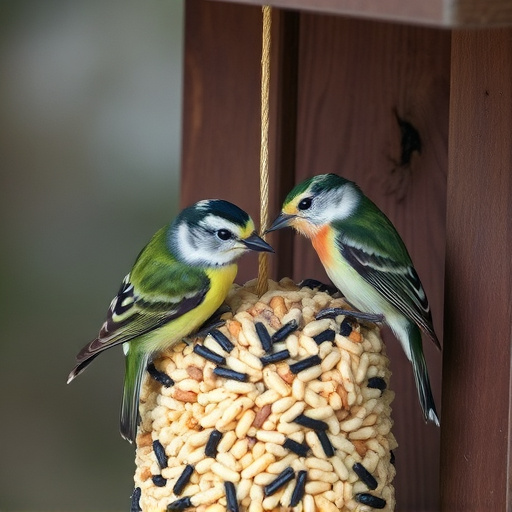 Nesting birds feeding on suet pellets