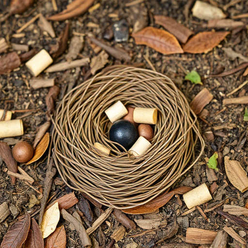 Nesting material scattered on ground