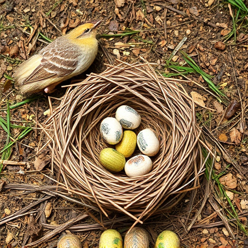 Nesting material scattered on ground