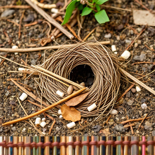 Nesting material scattered on ground