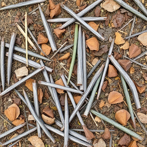 Nesting material scattered on ground