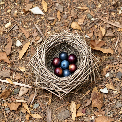Nesting material scattered on ground