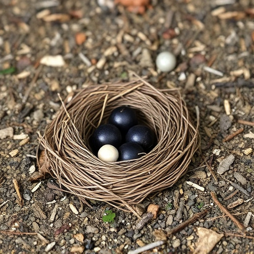 Nesting material scattered on ground