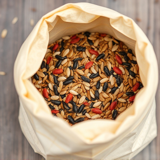 Open bag filled with bird seed mix