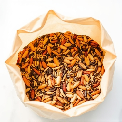 Open bag filled with bird seed mix