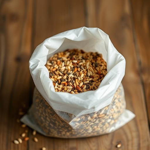 Open bag filled with bird seed mix