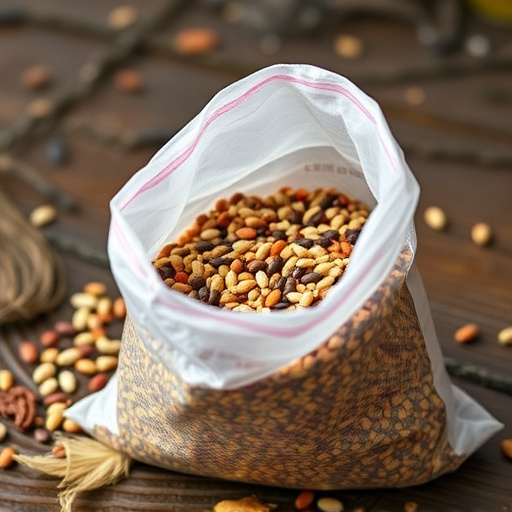 Open bag filled with bird seed mix