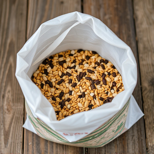 Open bag filled with bird seed mix