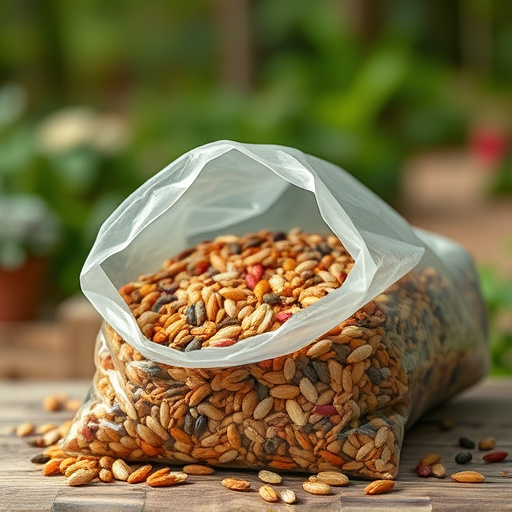 Open bag filled with bird seed mix