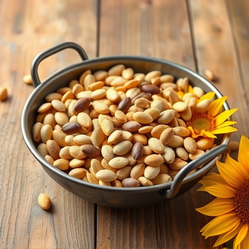 Open metal tray with sunflower seeds