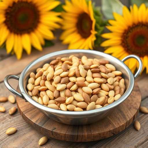 Open metal tray with sunflower seeds