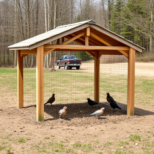 Open-sided shelter for ground feeding birds