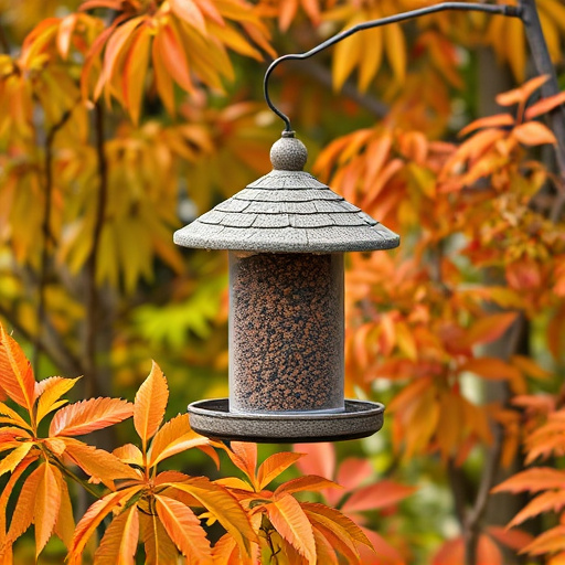 Outdoor feeder surrounded by autumn foliage