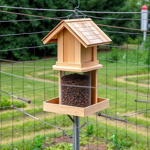 Outdoor feeder surrounded by wire barrier