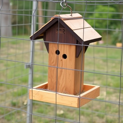 Outdoor feeder surrounded by wire barrier
