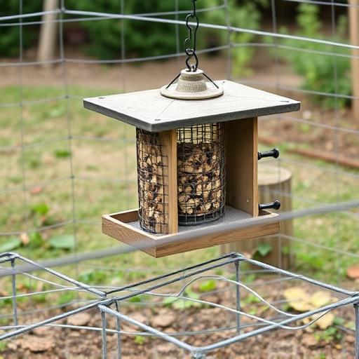 Outdoor feeder surrounded by wire barrier