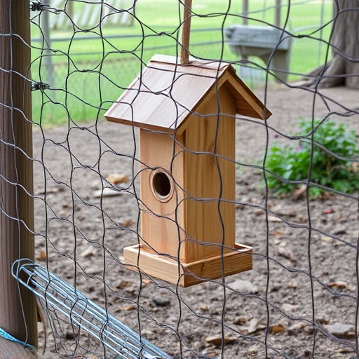Outdoor feeder surrounded by wire barrier