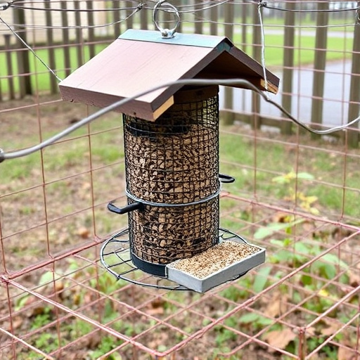 Outdoor feeder surrounded by wire barrier