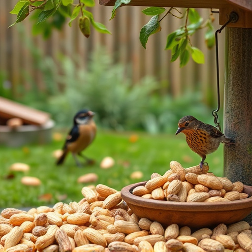 Outdoor scene with feeders and peanuts