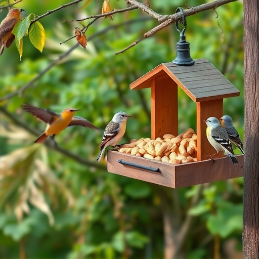 Outdoor scene with feeders and peanuts