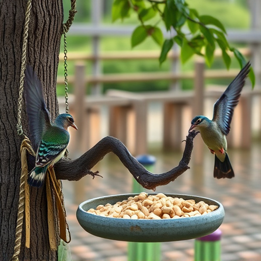Outdoor scene with feeders and peanuts