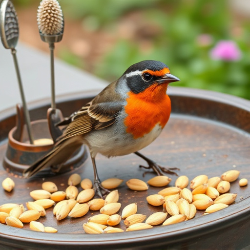 Outdoor tray with robin-attracting seeds