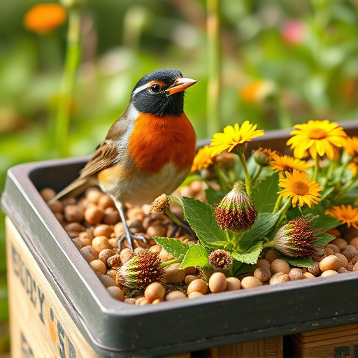 Outdoor tray with robin-attracting seeds