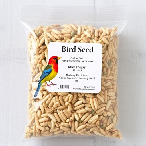 Packaged bird seed mix with label visible