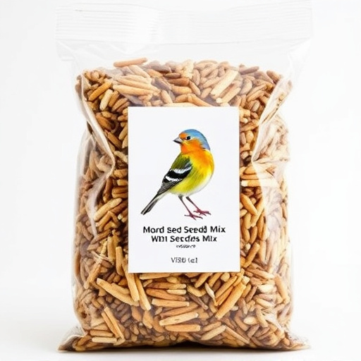 Packaged bird seed mix with label visible
