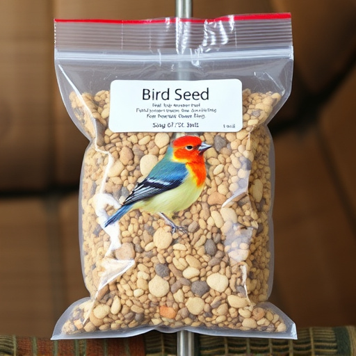 Packaged bird seed mix with label visible