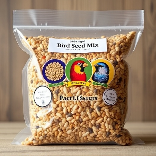 Packaged bird seed mix with label visible