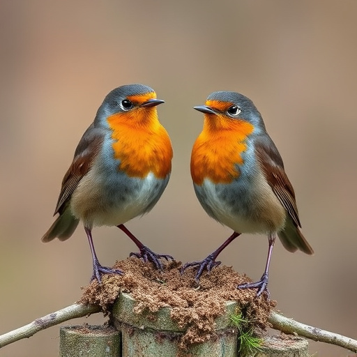 Pair of robins during breeding season