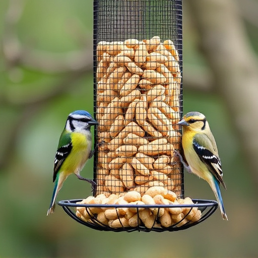 Peanuts for birds in mesh feeder