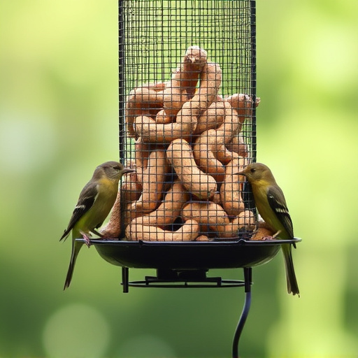 Peanuts for birds in mesh feeder