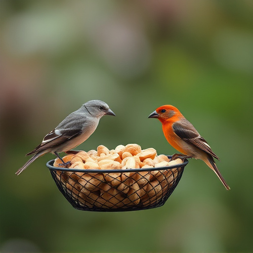 Peanuts for birds in mesh feeder