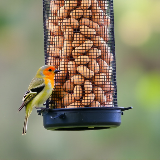 Peanuts for birds in mesh feeder