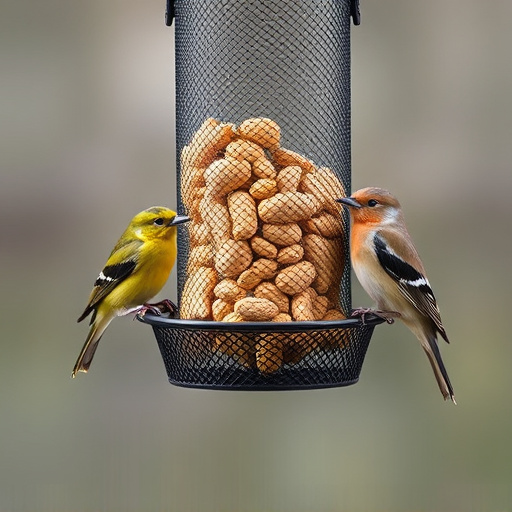 Peanuts for birds in mesh feeder